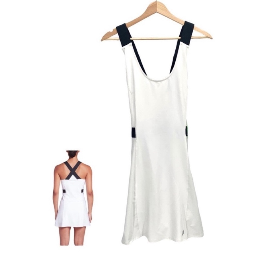 Prince White Black Fashion Cross Strap Tennis Dress w/ Undershorts Large NWT